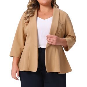 Plus Size Camel Open-Front Blazer Jacket